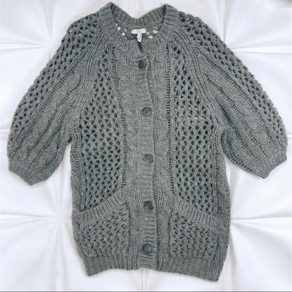 Joie Sz S Wool Acrylic Gray Open Cable Knit Cardigan Chunky Sweater Womens